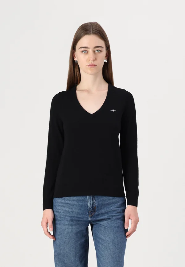 EXTRAFINE V NECK - Jumper - black
