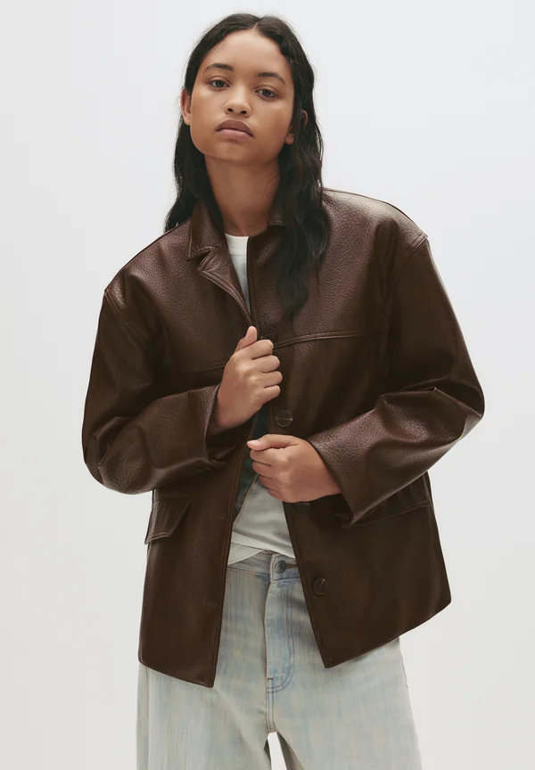 Faux leather jacket - dark brown
