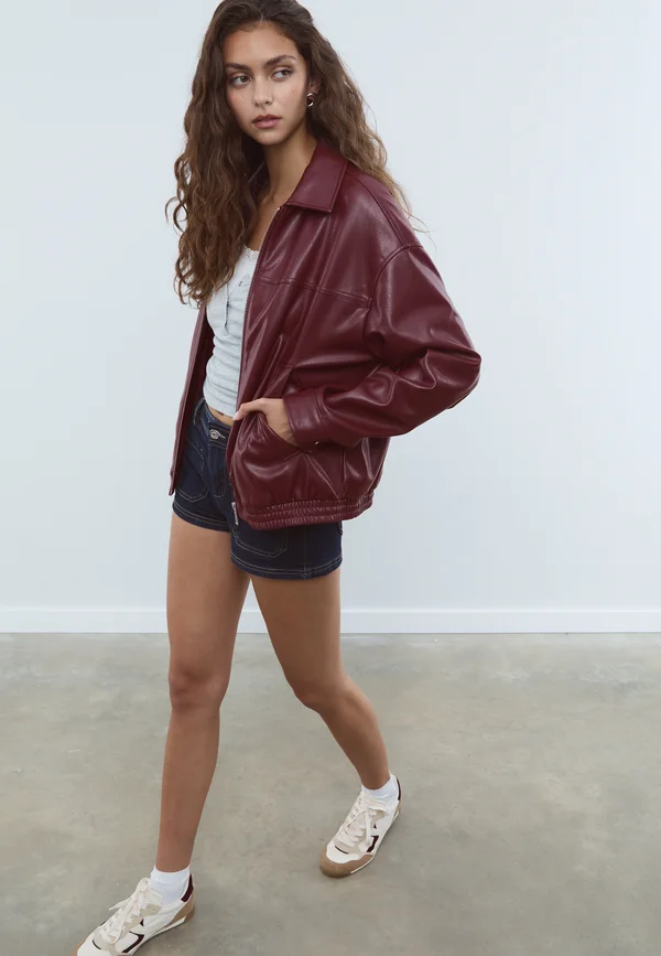 Faux leather jacket - dark red