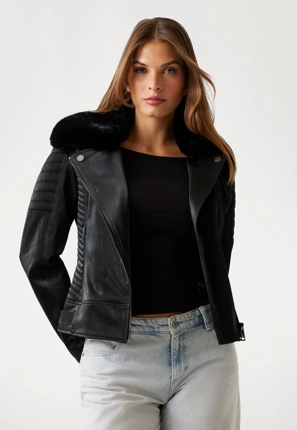 Faux leather jacket - schwarz