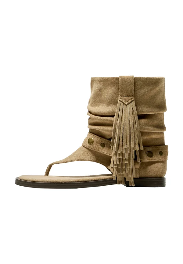 FLAT WITH FRINGING - GAITER  - Ankle cuff sandals - sand