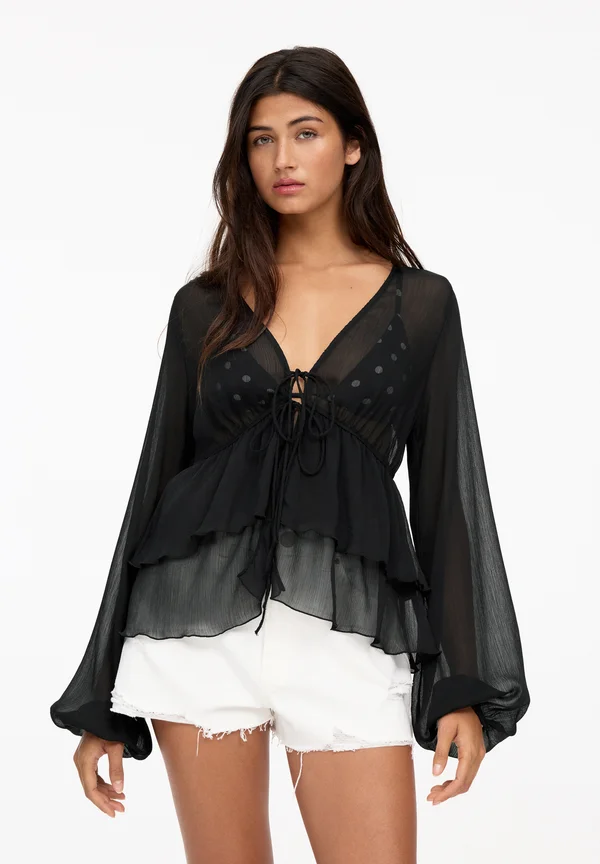 FLOWING RUFFLED - Blouse - black