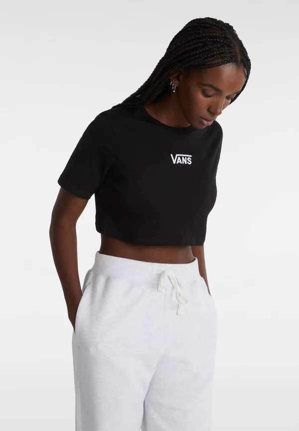 FLYING V CREW CROP II - Print T-shirt - black