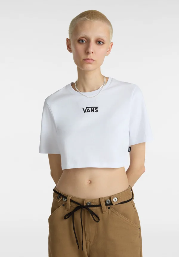 FLYING V CREW CROP II - Print T-shirt - white