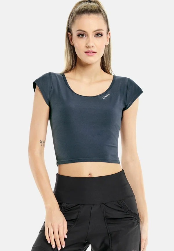 FUNCTIONAL LIGHT AND SOFT CROPPED KURZARM - Sports T-shirt - anthracite