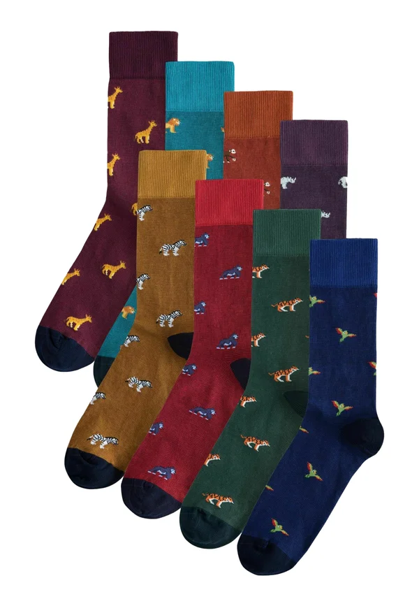 GEOMETRIC PATTERN EIGHT PACK - Socks - blue red safari animals
