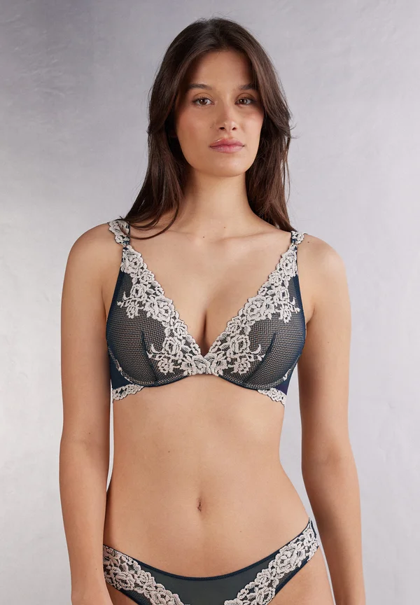 GIORGIA PRETTY FLOWERS - Triangle bra - nero/ivory