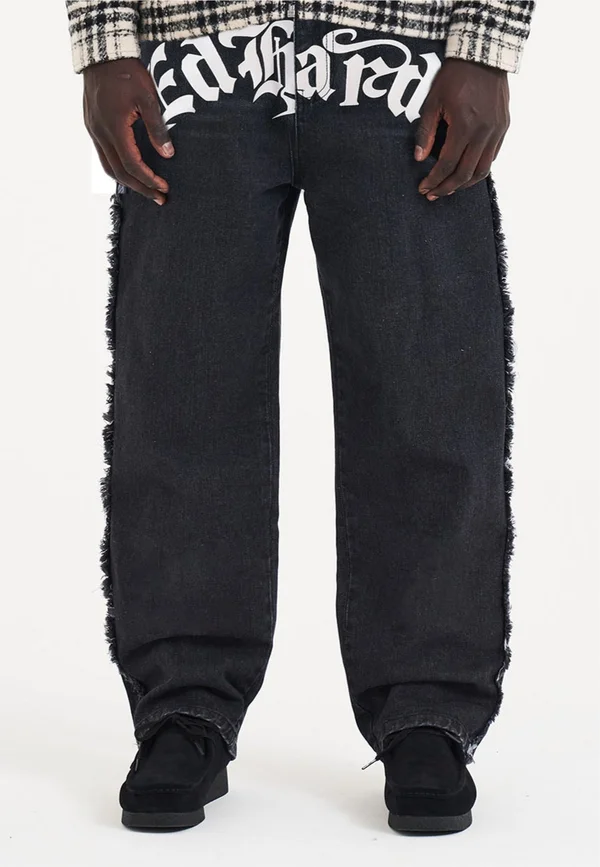 GOTHIC FRAYED PANEL  - Straight leg jeans - black