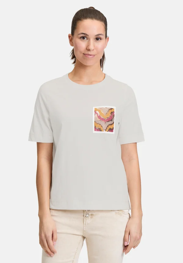 HALBARM-MIT RUNDHALSAUSSCHNITT - Print T-shirt - patch cream rosé