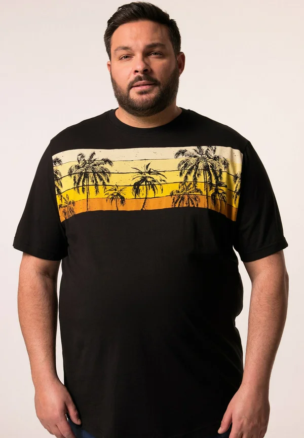 HALBARM RUNDHALS - Print T-shirt - black