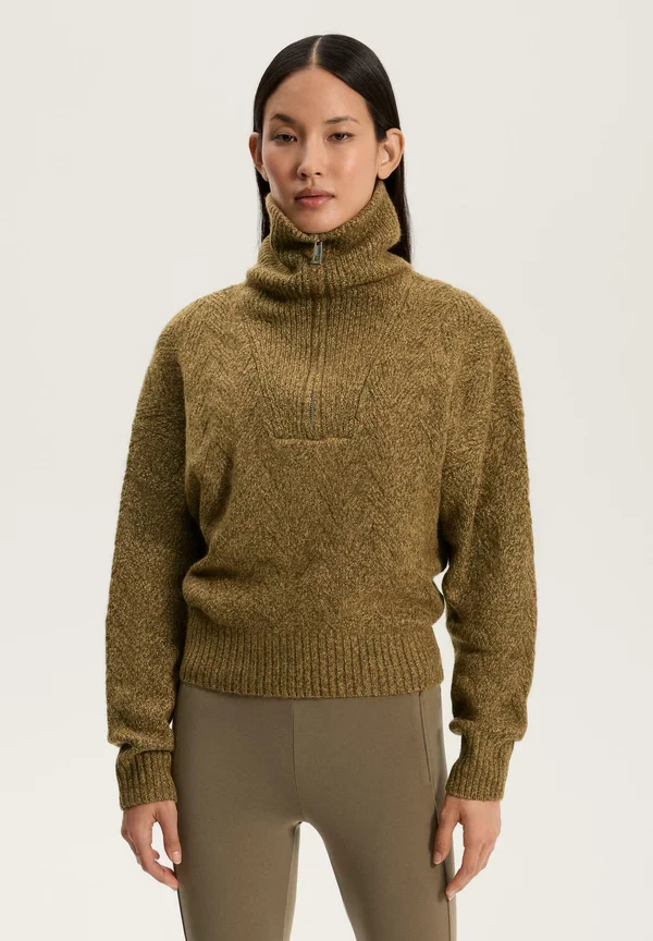 HALF-ZIP MIXED KNIT - Jumper - khaki