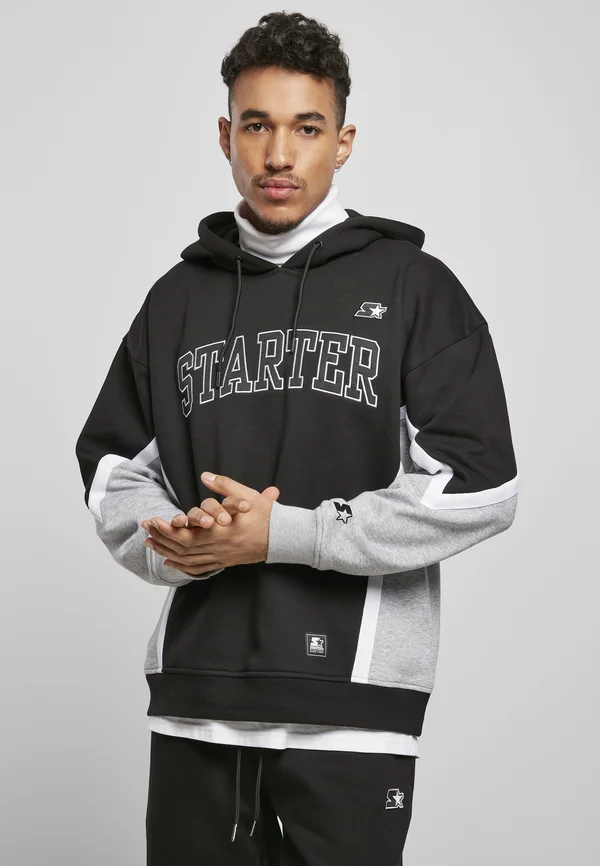 HERREN STARTER THROWBACK - Hoodie - black/heathergrey