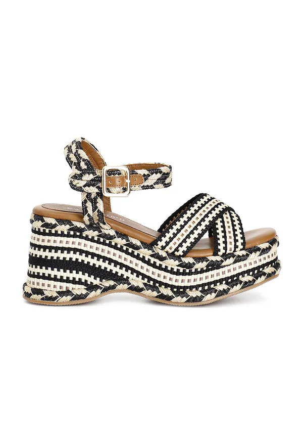 High heeled sandals - black-beige