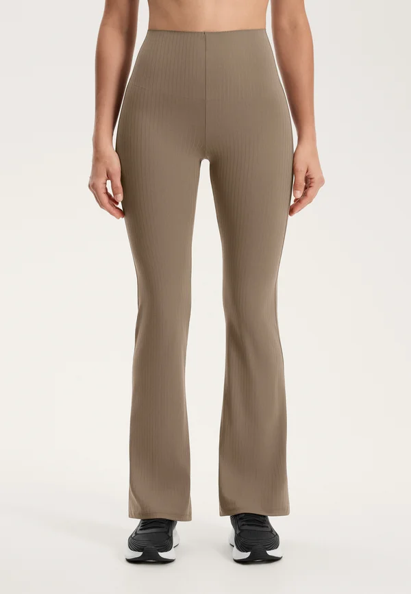 HIGH RISE COMPRESSIVE CORE CONTROL BLOCK STRIPE FLARE - Trousers - beige