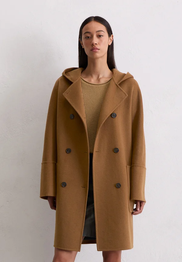 HOODED DOUBLE FACE WORKMANSHIP DOUBLE BREASTED PATCHED POCKETS - Classic coat - warm brown