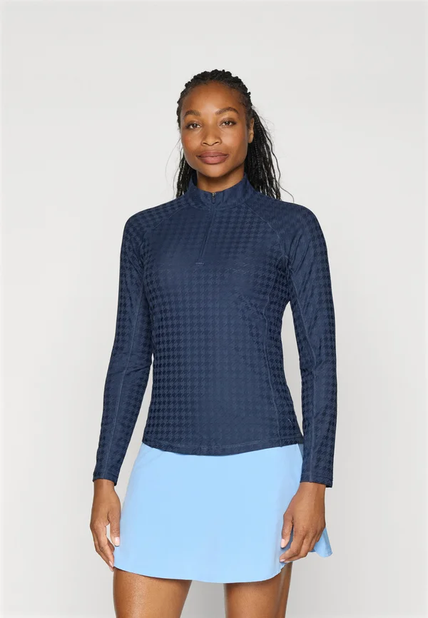HOUNDSTOOTH 1/4 ZIP - Long sleeved top - deep navy