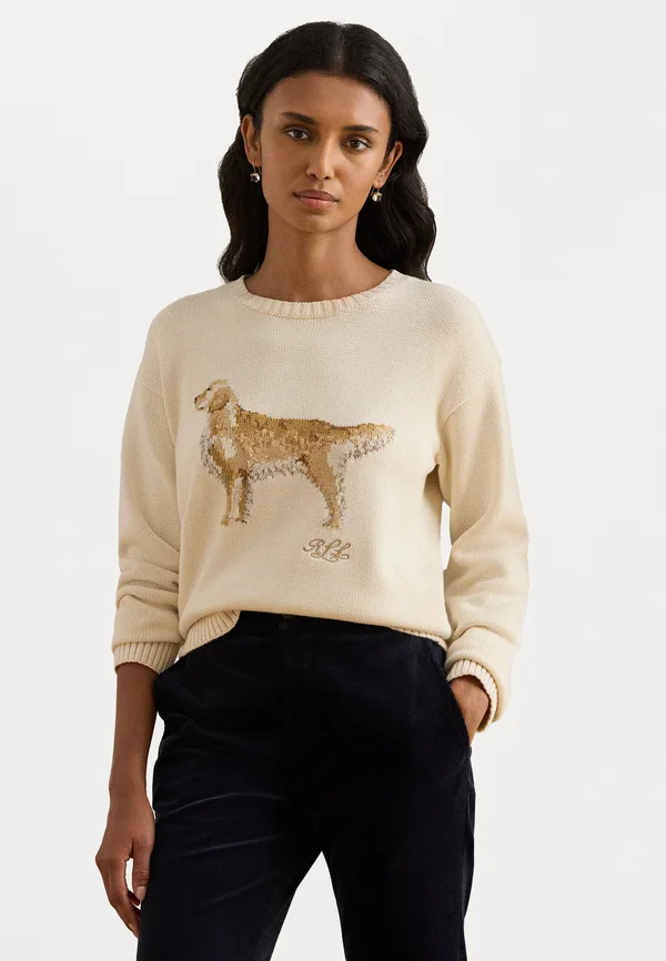 INTARSIA KNIT GOLDEN RETRIEVER SWEATER - Jumper - mascarpone cream