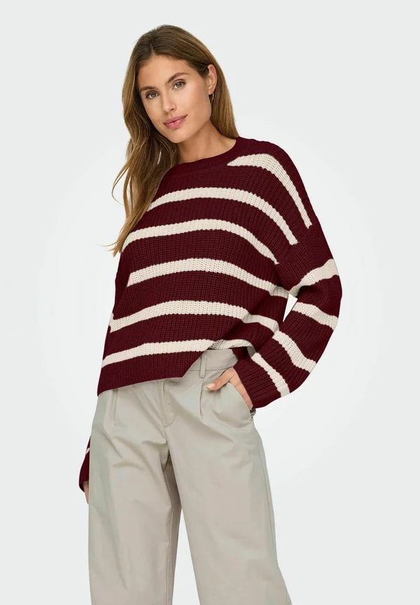 JDYJUSTY L/S STRIPE NOOS - Jumper - cabernet