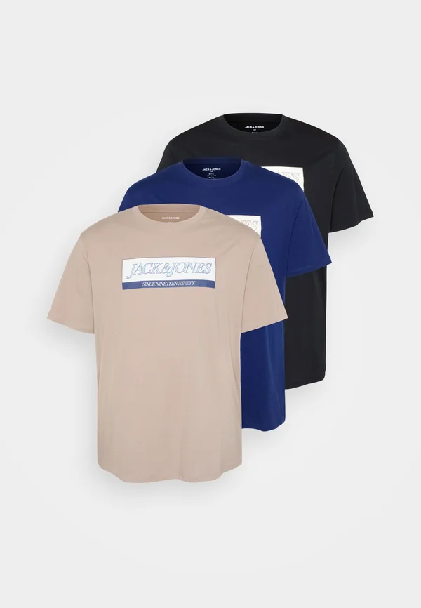 JORINWOOD BLOCK BRAND TEE 3 PACK - Print T-shirt - black/mocha meringue/ocean cavern