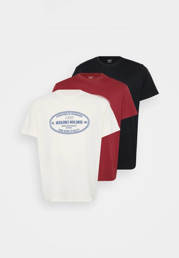 JORYORK FRONT TEE 3 PACK - Print T-shirt - antique white/black/tibetan red