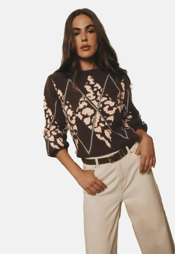 Jumper - brown argyle leopard