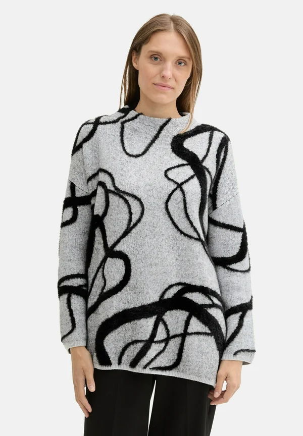 Jumper - grey geometric knit pattern