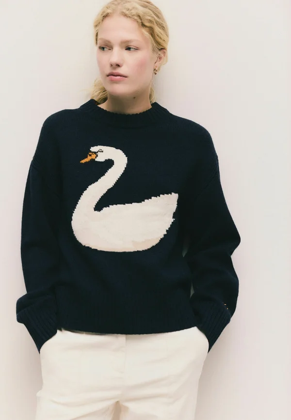 Jumper - navy blue swan graphic