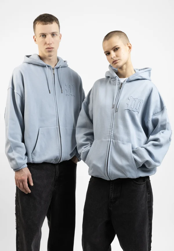 KINGDOM DESTROY BOXY ZIP HOODIE UNISEX - Zip-up sweatshirt - light blue