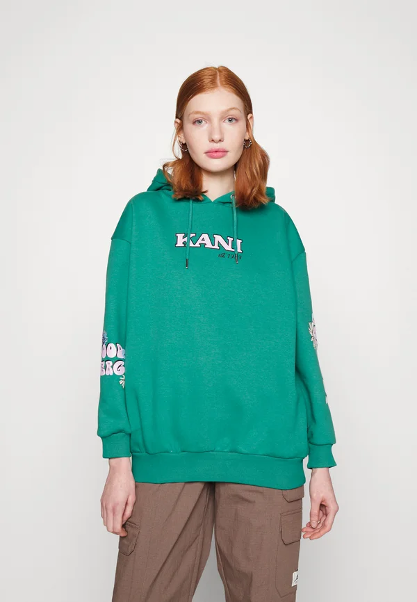 KK RETRO LONG FIT FLOWER HOODIE DARK GREEN - Hoodie - green