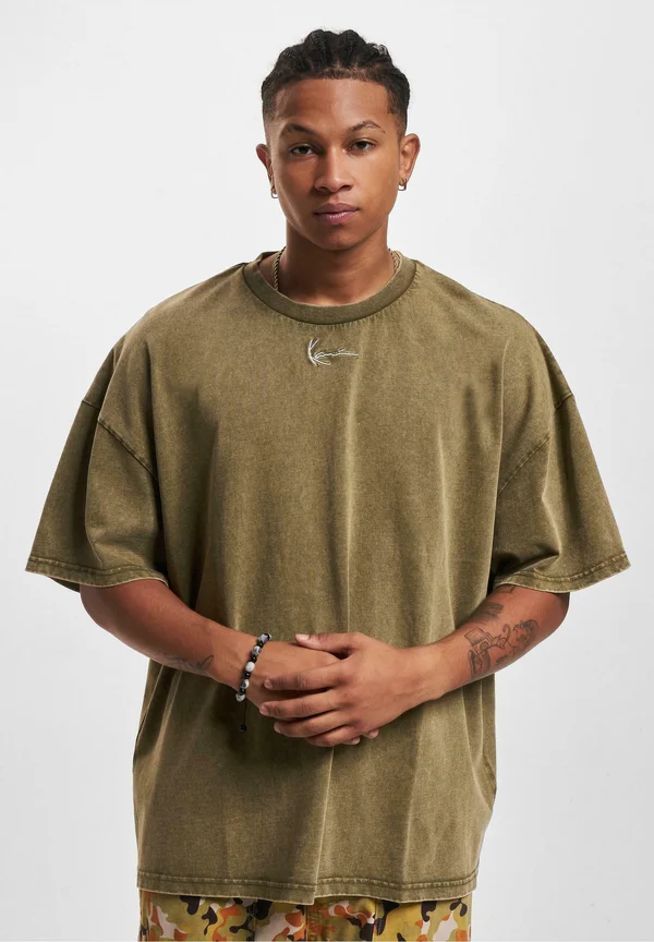 KK SMALL SIGNATURE HEAVY WASHED BOXY - Basic T-shirt - dark olive