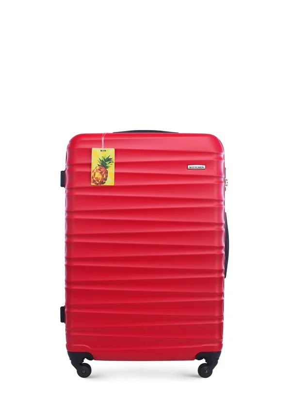 LARGE SUITCASE WITH LUGGAGE TAG FROM ABS - Wheeled suitcase - red