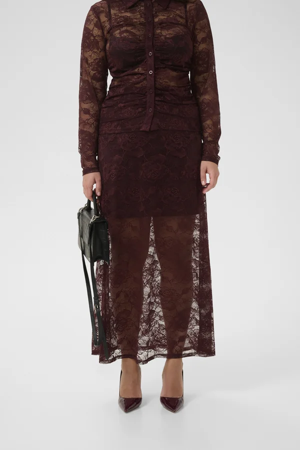 LEALA - Maxi skirt - dark red