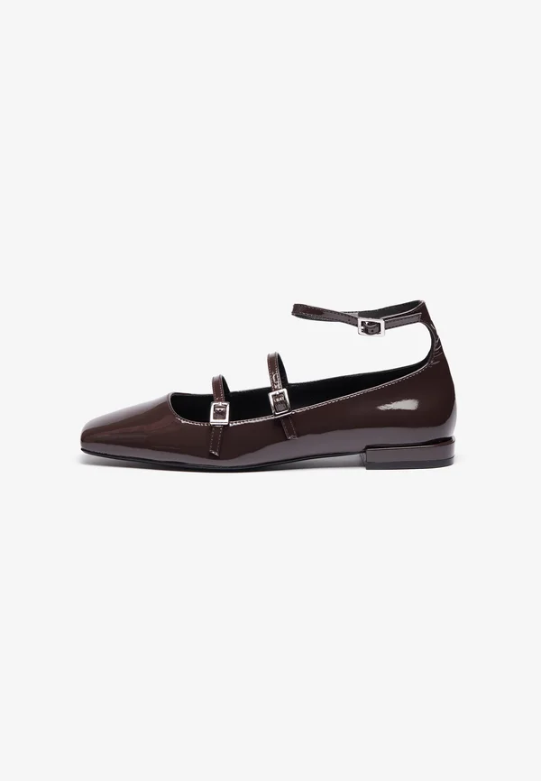 LEATHER - Ankle strap ballet pumps - dark brown