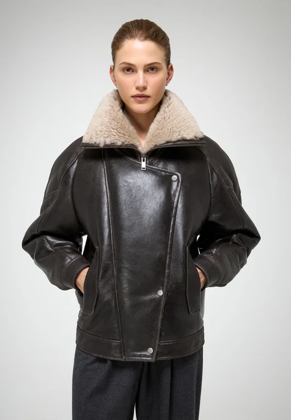 Leather jacket - anthracite