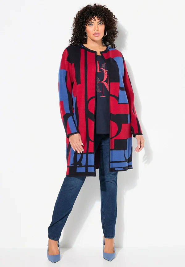 LETTER PRINT OPEN SHAPE LONGLINE - Cardigan - marine