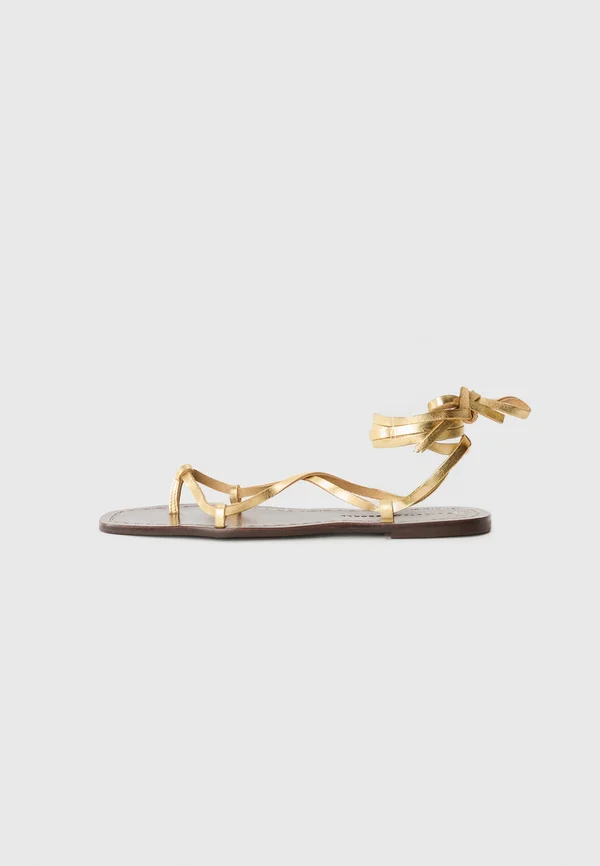 LIANNA - T-bar sandals - gold-coloured/espresso