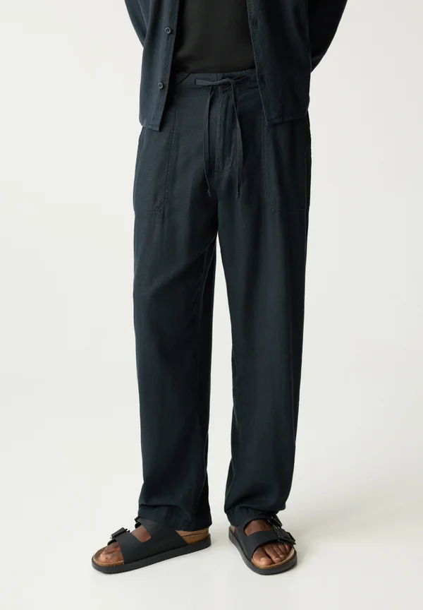 LINEN BLEND JOGGERS - Trousers - black