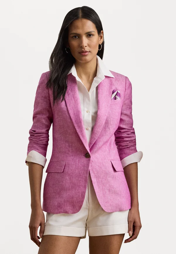 Linen Herringbone Blazer - Blazer - magenta/white