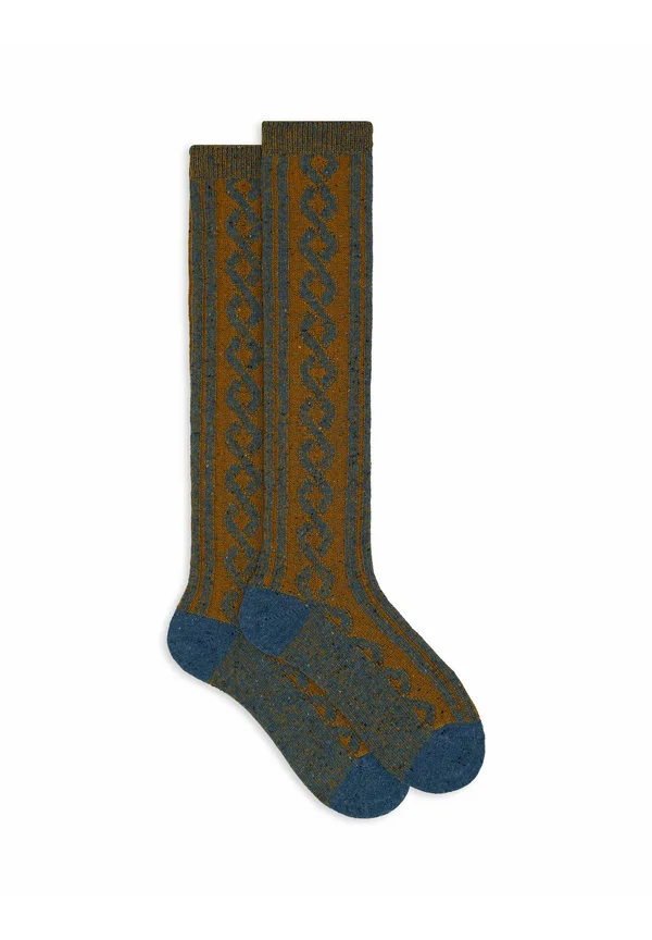 LONG AND WITH CABLE MOTIF - Socks - denim