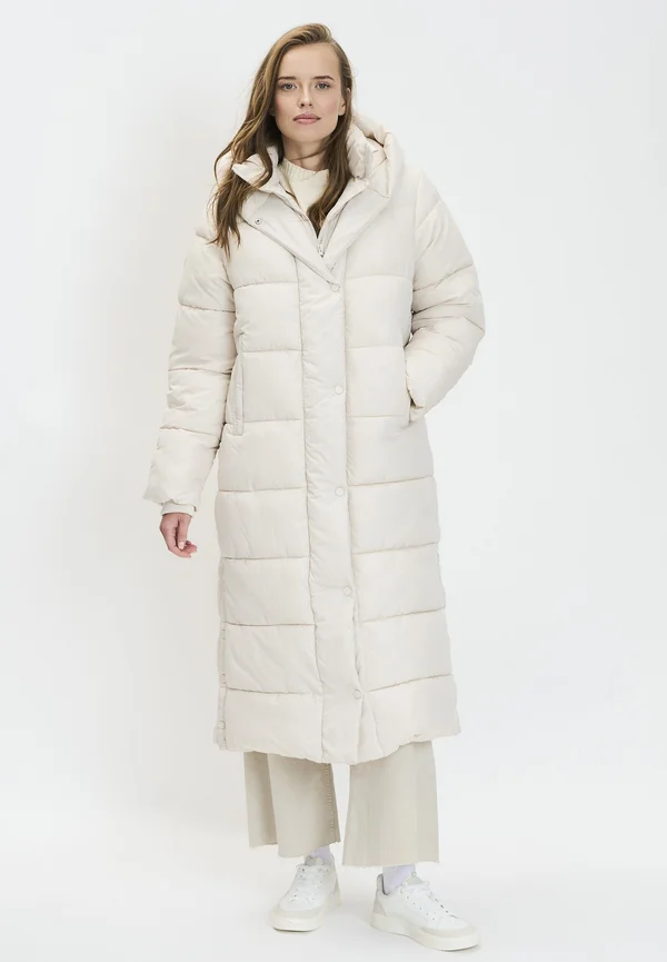 LONG QUILTED FIXED HOOD - Winter jacket - cream