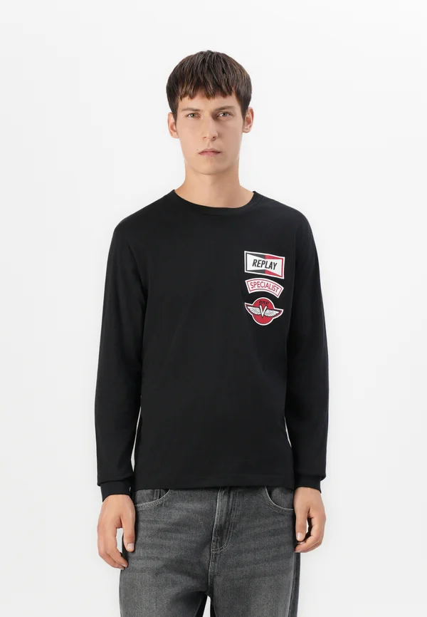 LONG SLEEVE GRAPHIC - Long sleeved top - black