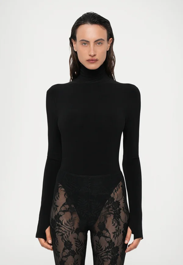 LONG SLEEVE TURTLE OPEN BACK BODYSUIT - Long sleeved top - black