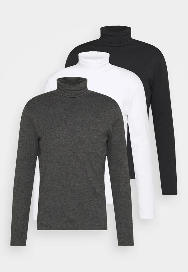 LONG SLEEVED ROLL NECK TOP 3 PACK - Long sleeved top - black/dark grey/white