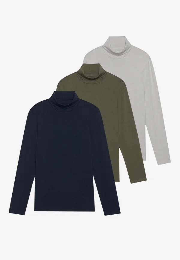 LONG SLEEVED ROLL NECK TOP 3 PACK - Long sleeved top - khaki/dark blue/light grey