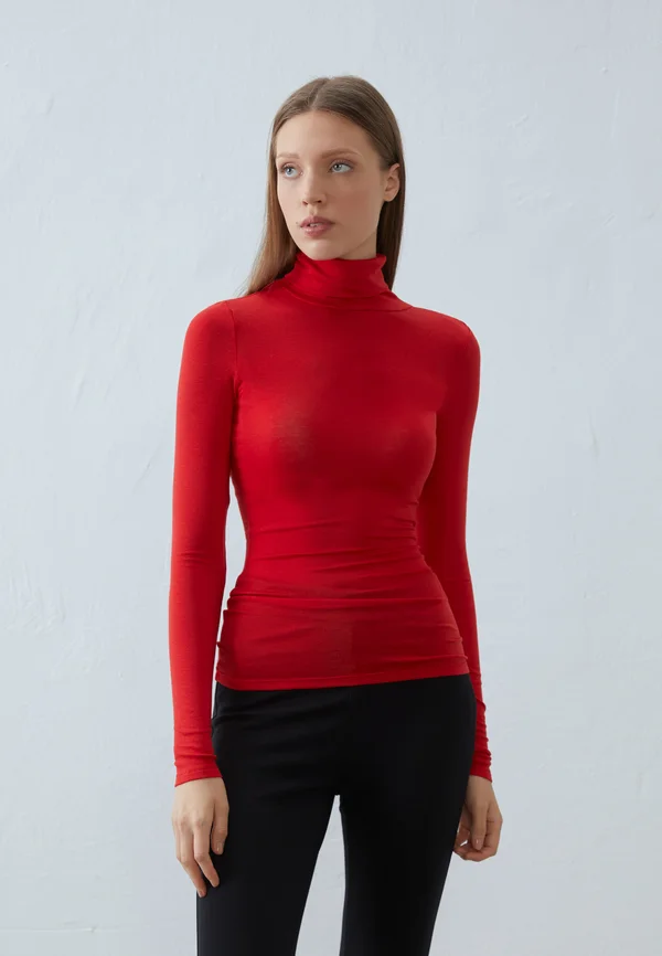 LONG SLEEVED TOP WITH WOOL CONTENT - Long sleeved top - red