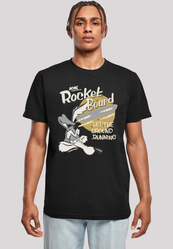 LOONEY TUNES WILE E COYOTE ROCKET BOARD CARTOON - Print T-shirt - black