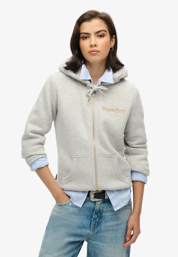LUXE METALLIC LOGO - Zip-up sweatshirt - pumice stone beige marl
