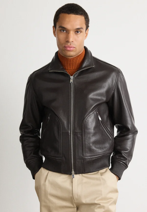 MANDER - Leather jacket - dark brown