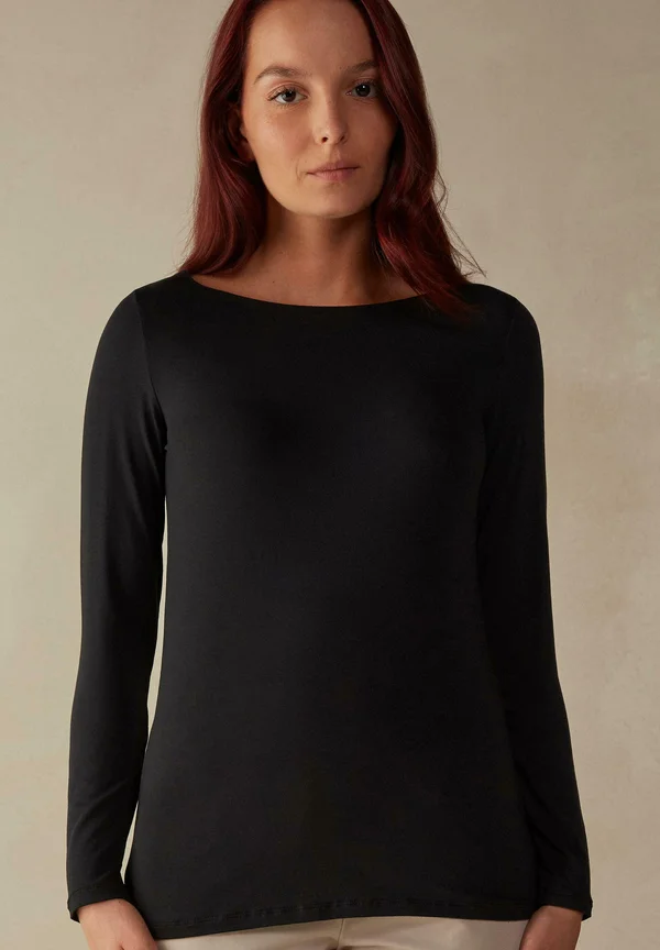 MANICA LUNGA SCOLLO A BARCHETTA - Long sleeved top - black