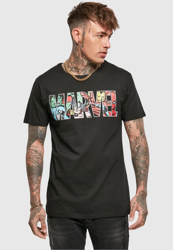 MARVEL LOGO CHARACTER TEE - Print T-shirt - black